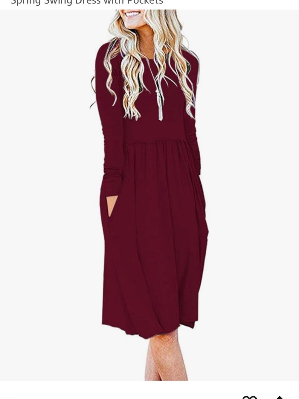 Long Sleeve Midi Swing Dress in Burgundy with Pockets